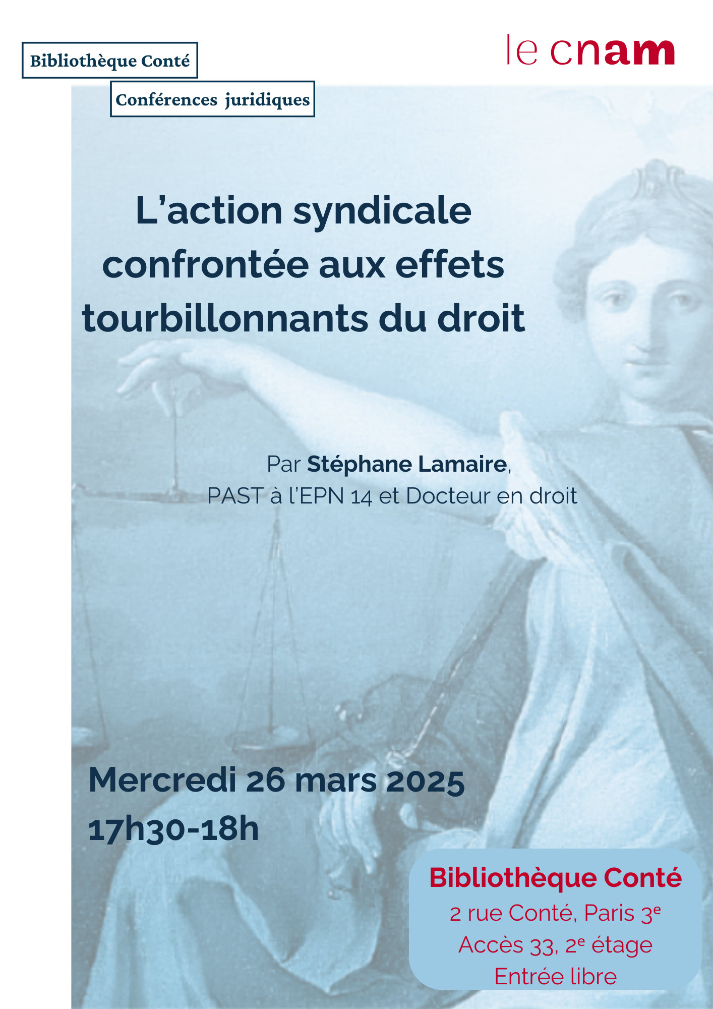 Les conf&eacute;rences juridiques de la biblioth&egrave;que Cont&eacute;, mercredi 26 mars de 17h30 &agrave; 18h